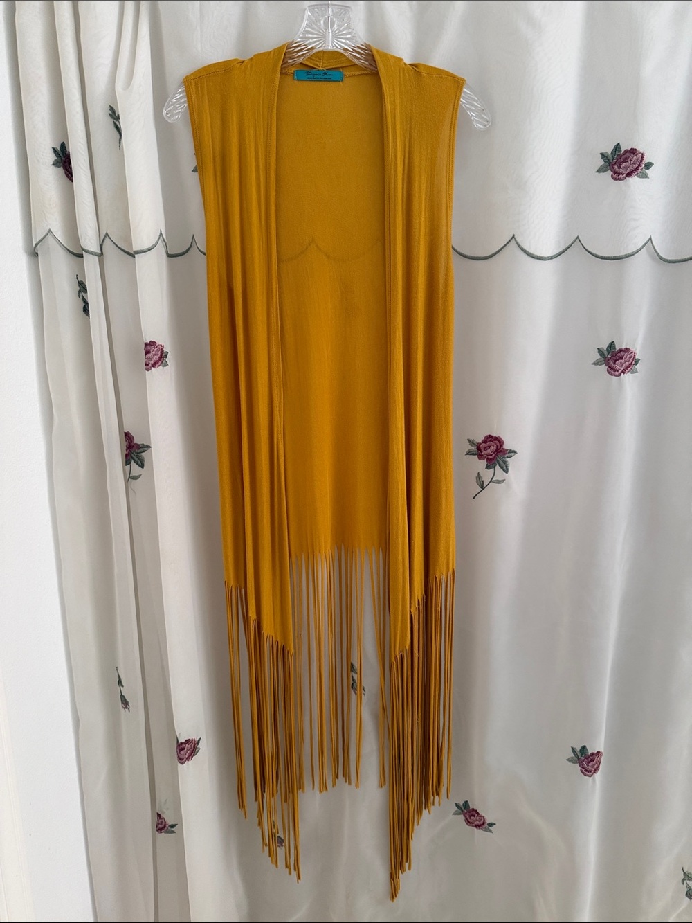 Mustard Fringe Open-Front Tunic Vest
